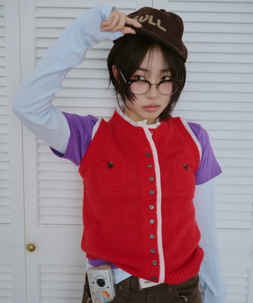 common gull products.（コモンガルプロダクツ）の「ひそやかなニットベスト（ベスト・レディース・ネイビー/レッド/ピンク系・SMALL/LARGE/MEDIUM）」の3枚目の写真