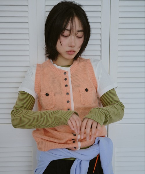 common gull products.（コモンガルプロダクツ）の「ひそやかなニットベスト（ベスト・レディース・ネイビー/レッド/ピンク系・SMALL/LARGE/MEDIUM）」の21枚目の写真