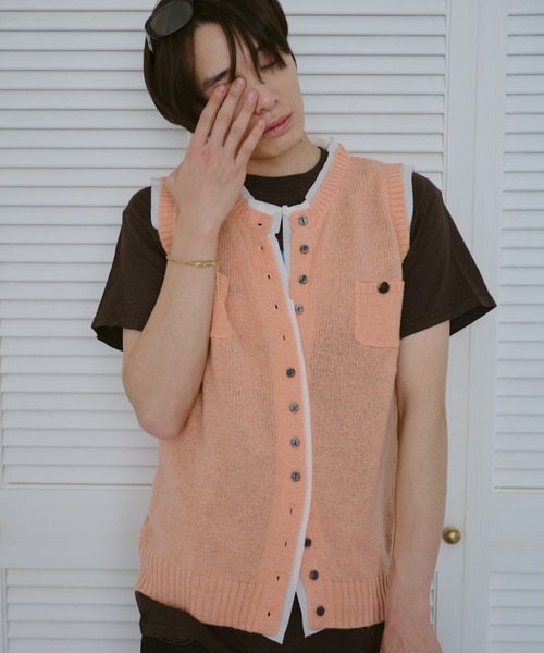 common gull products.（コモンガルプロダクツ）の「ひそやかなニットベスト（ベスト・レディース・ネイビー/レッド/ピンク系・SMALL/LARGE/MEDIUM）」の4枚目の写真