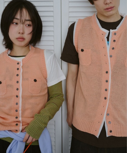 common gull products.（コモンガルプロダクツ）の「ひそやかなニットベスト（ベスト・レディース・ネイビー/レッド/ピンク系・SMALL/LARGE/MEDIUM）」の6枚目の写真