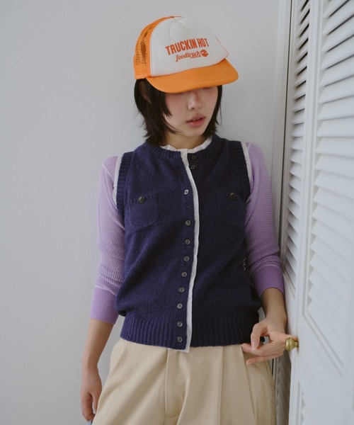 common gull products.（コモンガルプロダクツ）の「ひそやかなニットベスト（ベスト・レディース・ネイビー/レッド/ピンク系・SMALL/LARGE/MEDIUM）」の15枚目の写真