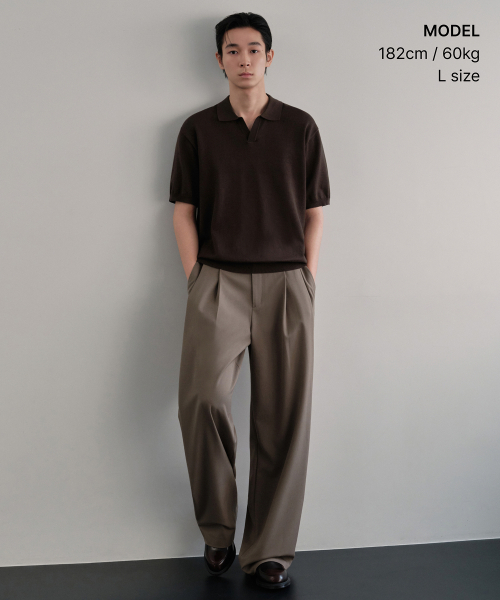 MUSINSA STANDARD（ムシンサスタンダード）の「ウォッシャブルスーピマコットンスリットネックニットポロシャツ[ブラウン]（ニット/セーター・メンズ・その他・SMALL/MEDIUM/LARGE/X-LARGE/2XL）」の2枚目の写真