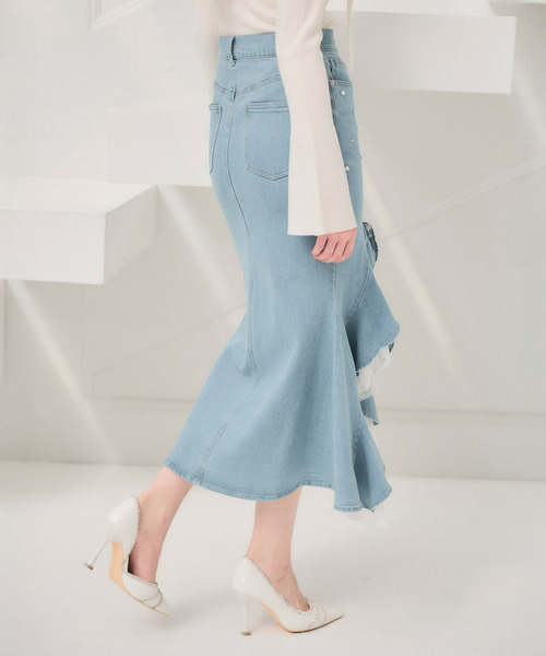 ROYAL PARTY（ロイヤルパーティー）の「liberty デニムラッフルスリットスカート（デニムスカート・レディース・インディゴブルー/ブルー・FREE）」の4枚目の写真