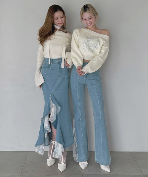 ROYAL PARTY（ロイヤルパーティー）の「liberty デニムラッフルスリットスカート（デニムスカート・レディース・インディゴブルー/ブルー・FREE）」の8枚目の写真