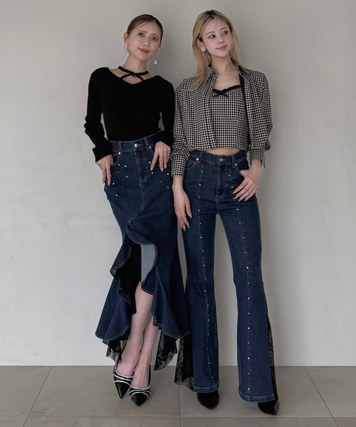 ROYAL PARTY（ロイヤルパーティー）の「liberty デニムラッフルスリットスカート（デニムスカート・レディース・インディゴブルー/ブルー・FREE）」の10枚目の写真