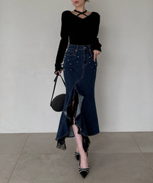 ROYAL PARTY | liberty デニムラッフルスリットスカート(デニムスカート)