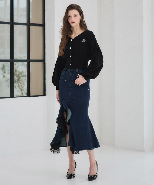 ROYAL PARTY（ロイヤルパーティー）の「liberty デニムラッフルスリットスカート（デニムスカート・レディース・インディゴブルー/ブルー・FREE）」の6枚目の写真