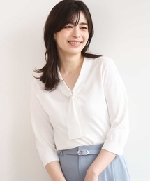 ボウタイデザイン六分袖ニット/接触冷感/洗える/WEB限定サイズあり