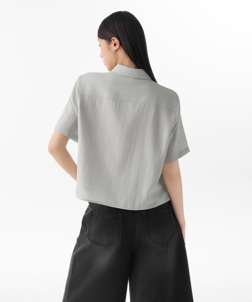 MUSINSA STANDARD WOMAN（ムシンサスタンダードウーマン）の「ウィメンズリネンライク半袖シャツ[ライトウォームグレー]（シャツ/ブラウス・レディース・その他・MEDIUM/SMALL/X-SMALL/LARGE）」の3枚目の写真