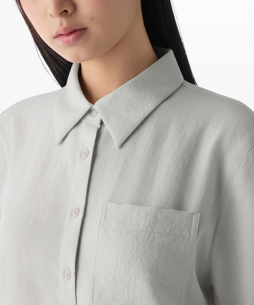 MUSINSA STANDARD WOMAN（ムシンサスタンダードウーマン）の「ウィメンズリネンライク半袖シャツ[ライトウォームグレー]（シャツ/ブラウス・レディース・その他・MEDIUM/SMALL/X-SMALL/LARGE）」の4枚目の写真