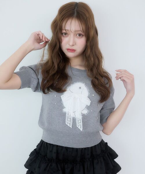 MAJESTIC LEGON（マジェスティックレゴン）の「リボン×キラキラうさぎニット（ニット/セーター・レディース・アイボリー/グレー/ピンク・MEDIUM）」の2枚目の写真