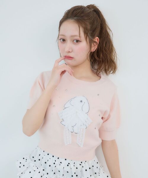 MAJESTIC LEGON（マジェスティックレゴン）の「リボン×キラキラうさぎニット（ニット/セーター・レディース・アイボリー/グレー/ピンク・MEDIUM）」の16枚目の写真