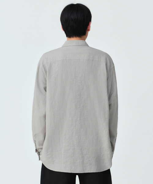 MUSINSA STANDARD（ムシンサスタンダード）の「リラックスドクリンクルヘリンボーンシャツ[ライトグレー]（シャツ/ブラウス・メンズ・その他・SMALL/MEDIUM/LARGE/X-LARGE/2XL）」の3枚目の写真