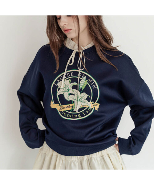 LAUTREDE MIN(ロートルドミン)の「Lautre Lily Light gray Sweatshirts(スウェット・レディース・ネイビー/ライトグレー・FREE)」の2枚目の写真