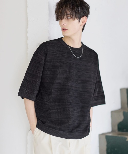 ASTRONOMY(アストロノミー)の「【ウォッシャブル/速乾/イージーケア】スポンディッシュメッシュシアー半袖ニット(ニット/セーター・メンズ・ブラック/アイボリー/グレー/ブルー・S/M/L/XL)」の13枚目の写真