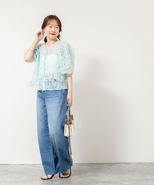 NOLLEY’S Sophi（ノーリーズソフィ）の「ウォッシャブルワッシャーオーガンジーカットジャガードブラウス（シャツ/ブラウス・レディース・ホワイト/ミント・38）」の4枚目の写真