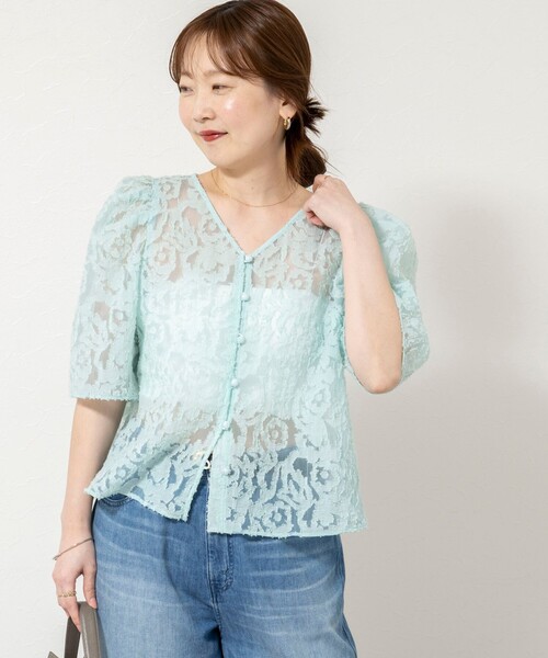 NOLLEY’S Sophi（ノーリーズソフィ）の「ウォッシャブルワッシャーオーガンジーカットジャガードブラウス（シャツ/ブラウス・レディース・ホワイト/ミント・38）」の11枚目の写真