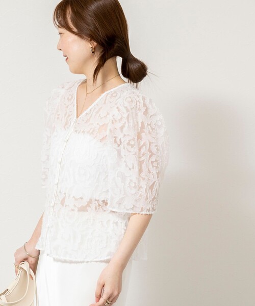 NOLLEY’S Sophi（ノーリーズソフィ）の「ウォッシャブルワッシャーオーガンジーカットジャガードブラウス（シャツ/ブラウス・レディース・ホワイト/ミント・38）」の16枚目の写真