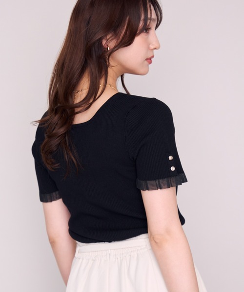 MISCH MASCH(ミッシュマッシュ)の「2026春夏新作 シアーフリル2way半袖ニット(ニット/セーター・レディース・ホワイト/ピンク/ブルー/ホワイト×ブラック/ブラック・フリ-)」の11枚目の写真