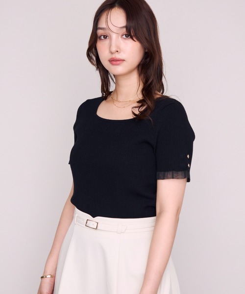 MISCH MASCH(ミッシュマッシュ)の「2026春夏新作 シアーフリル2way半袖ニット(ニット/セーター・レディース・ホワイト/ピンク/ブルー/ホワイト×ブラック/ブラック・フリ-)」の12枚目の写真
