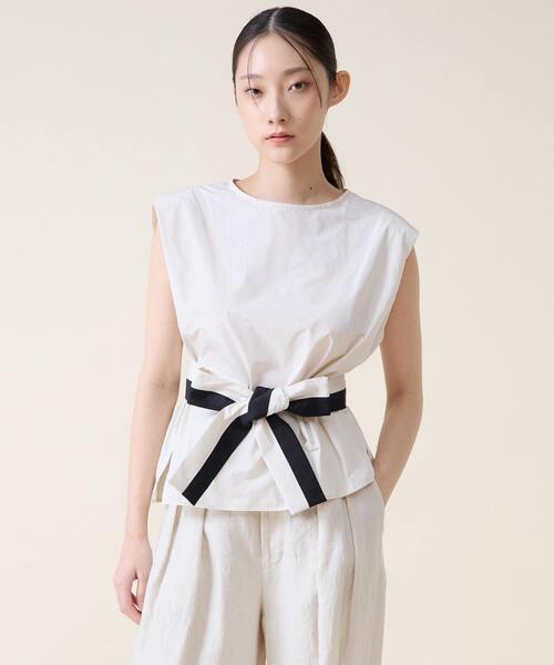 Tiara（ティアラ）の「リボンベルトブラウス（シャツ/ブラウス・レディース・ブラック/アイボリー・FREE）」の3枚目の写真