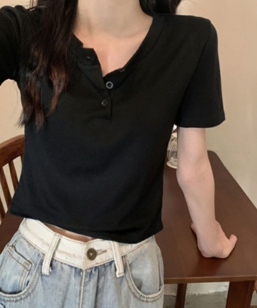 SallyLunn(サリーラン)の「ヘンリーネックコンパクトTシャツ(Tシャツ/カットソー・レディース・ホワイト/ブラック/グレー・MEDIUM/LARGE)」の7枚目の写真