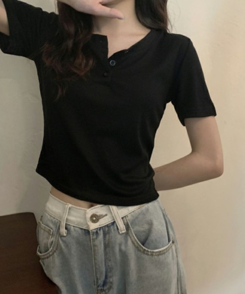 SallyLunn(サリーラン)の「ヘンリーネックコンパクトTシャツ(Tシャツ/カットソー・レディース・ホワイト/ブラック/グレー・MEDIUM/LARGE)」の8枚目の写真