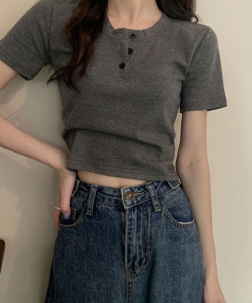 SallyLunn(サリーラン)の「ヘンリーネックコンパクトTシャツ(Tシャツ/カットソー・レディース・ホワイト/ブラック/グレー・MEDIUM/LARGE)」の12枚目の写真