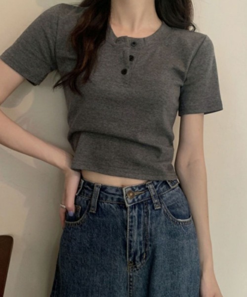 SallyLunn(サリーラン)の「ヘンリーネックコンパクトTシャツ(Tシャツ/カットソー・レディース・ホワイト/ブラック/グレー・MEDIUM/LARGE)」の14枚目の写真