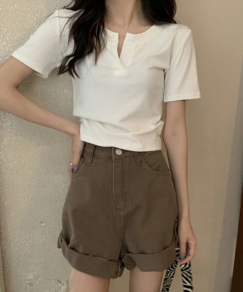 SallyLunn(サリーラン)の「ヘンリーネックコンパクトTシャツ(Tシャツ/カットソー・レディース・ホワイト/ブラック/グレー・MEDIUM/LARGE)」の20枚目の写真