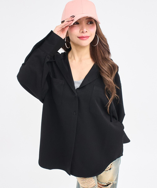 ANAP（アナップ）の「フード付 ビッグシルエット シャツ（シャツ/ブラウス・レディース・ブラック×ホワイト/ブラック・F）」の17枚目の写真