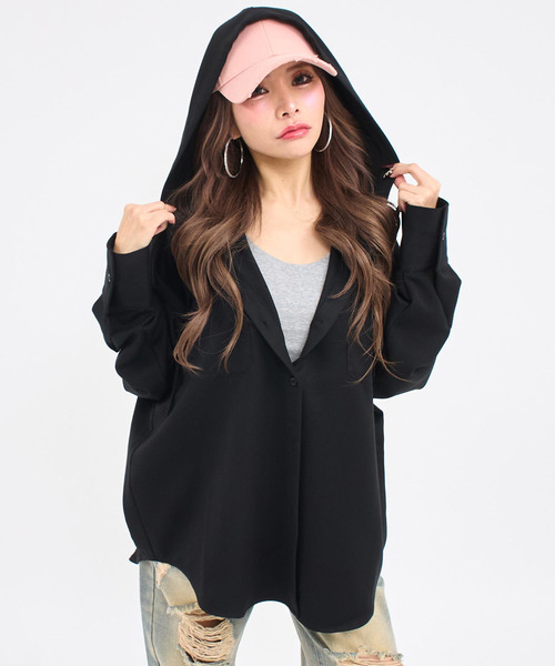 ANAP（アナップ）の「フード付 ビッグシルエット シャツ（シャツ/ブラウス・レディース・ブラック×ホワイト/ブラック・F）」の18枚目の写真