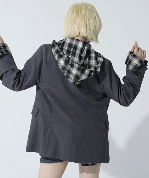 ANAP（アナップ）の「フード付 ビッグシルエット シャツ（シャツ/ブラウス・レディース・ブラック×ホワイト/ブラック・F）」の9枚目の写真