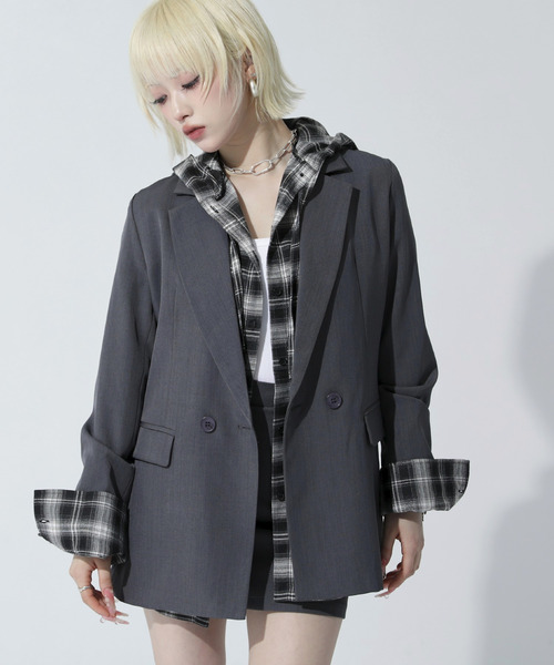 ANAP（アナップ）の「フード付 ビッグシルエット シャツ（シャツ/ブラウス・レディース・ブラック×ホワイト/ブラック・F）」の8枚目の写真