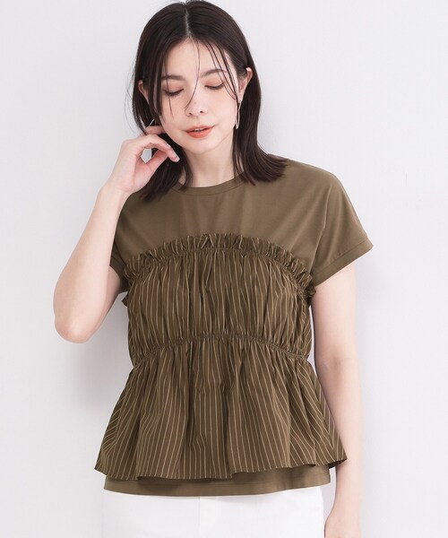 OPAQUE.CLIP（オペークドットクリップ）の「ビスチェドッキングTシャツ【洗濯機OK】（Tシャツ/カットソー・レディース・ブルー系9/ブラウン系その他5/アイボリー系4・40/38）」の2枚目の写真