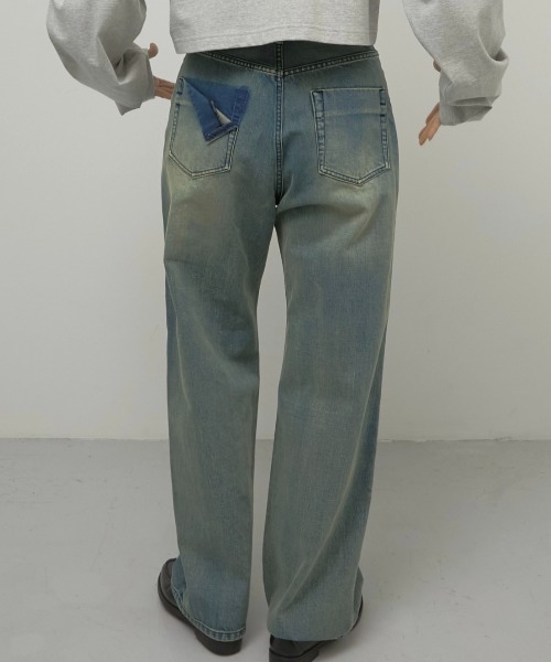 LA PEAU DE GEM】high waist straight denim pants sand beige/ハイ