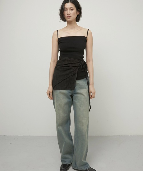 LA PEAU DE GEM(ラポドゥジェム)の「【LA PEAU DE GEM】high waist straight denim pants sand beige/ハイウエストストレートデニムパンツサンドベージュ(デニムパンツ・レディース・サンドベージュ・LARGE/MEDIUM/SMALL)」の2枚目の写真