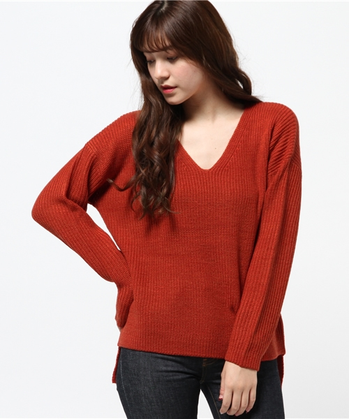 MOUSSY（マウジー）の「Vneck KNIT TOPS（ニット/セーター・レディース・トップグレー/オレンジ系その他/オフホワイト/ライトブルー・FREE）」の4枚目の写真