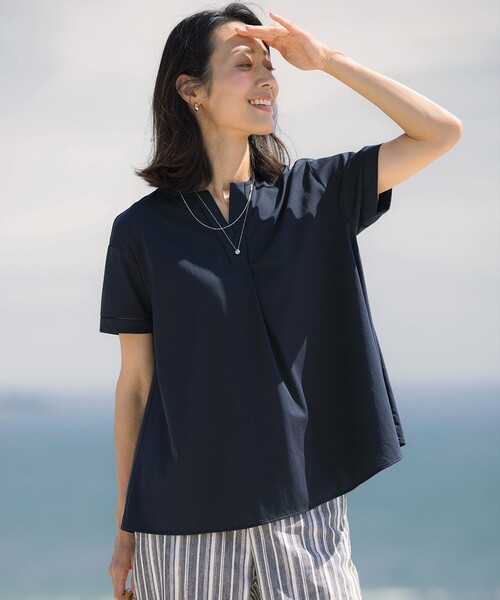 J.PRESS Ladies(J.プレス レディス)の「プレーティングジャージー チュニック丈 カットソー(Tシャツ/カットソー・レディース・グレー系/ライトグレー系/ローズ系/ネイビー系・SMALL)」の3枚目の写真