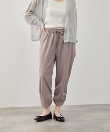 接触冷感 UVカット ストレッチ 裾シャーリング クロップドパンツ