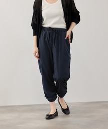 接触冷感 UVカット ストレッチ 裾シャーリング クロップドパンツ