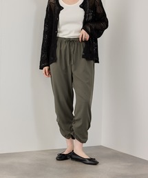 接触冷感 UVカット ストレッチ 裾シャーリング クロップドパンツ