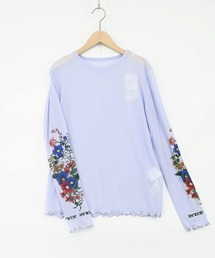 ScoLar | 162608:花ネコプリント袖チュールインナー(Tシャツ/カットソー)