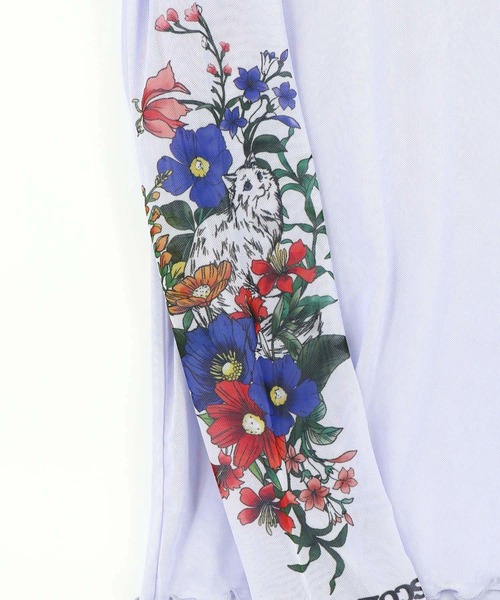 ScoLar(スカラー)の「162608:花ネコプリント袖チュールインナー(Tシャツ/カットソー・レディース・ピンク/グリーン/グレー/ブラック・M)」の9枚目の写真