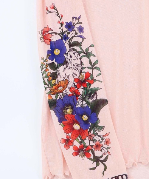 ScoLar(スカラー)の「162608:花ネコプリント袖チュールインナー(Tシャツ/カットソー・レディース・ピンク/グリーン/グレー/ブラック・M)」の10枚目の写真