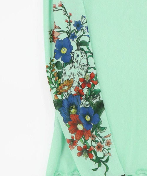 ScoLar(スカラー)の「162608:花ネコプリント袖チュールインナー(Tシャツ/カットソー・レディース・ピンク/グリーン/グレー/ブラック・M)」の11枚目の写真