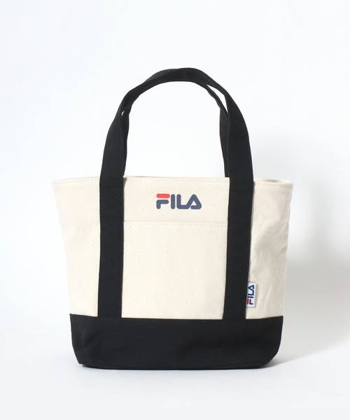 FILA（フィラ）の「FILA（フィラ）コットンキャンバス配色ミニトートバッグ/ランチトート/ワンポイントロゴプリント/無地 ストライプ（トートバッグ・レディース・ホワイト×ブラック/ブルー系その他・FREE）」の4枚目の写真