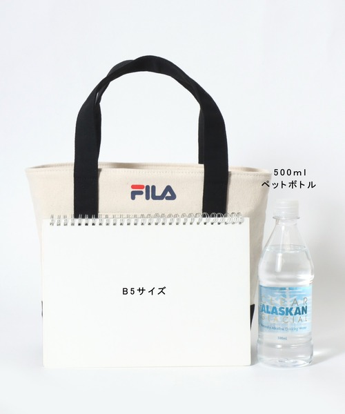 FILA（フィラ）の「FILA（フィラ）コットンキャンバス配色ミニトートバッグ/ランチトート/ワンポイントロゴプリント/無地 ストライプ（トートバッグ・レディース・ホワイト×ブラック/ブルー系その他・FREE）」の18枚目の写真