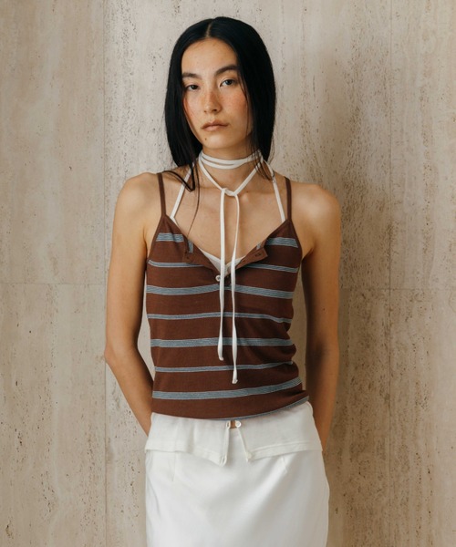 CREDONA(クレドナ)の「MULCH BORDER KNIT CAMISOLE/マルチボーダーニットキャミソール(キャミソール・レディース・アイボリー/グレー/ブラウン/レッド・FREE)」の2枚目の写真