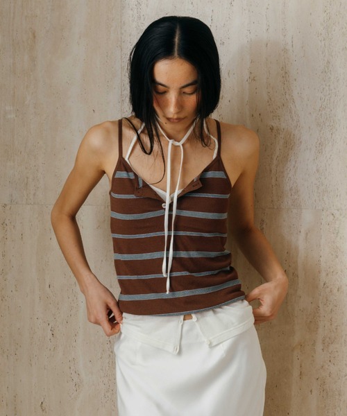 CREDONA(クレドナ)の「MULCH BORDER KNIT CAMISOLE/マルチボーダーニットキャミソール(キャミソール・レディース・アイボリー/グレー/ブラウン/レッド・FREE)」の12枚目の写真